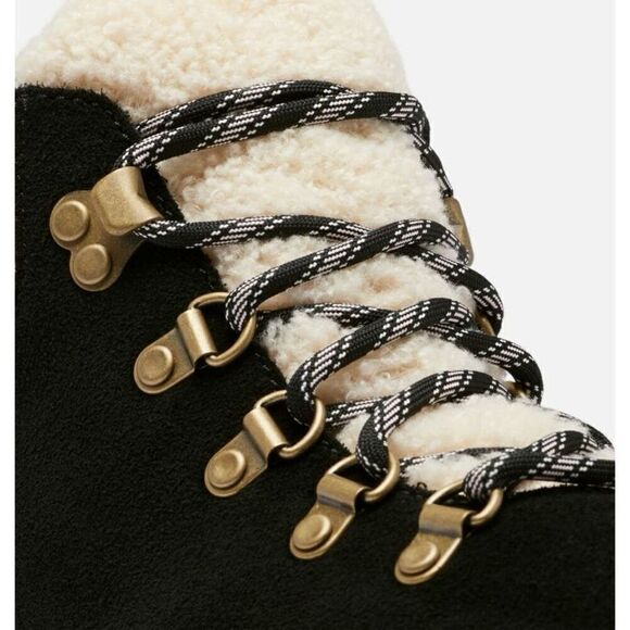 Sorel Women’s Black Cream Hi-Line Hiker Cozy Boot Waterproof Suede Upper Faux Sh - Picture 5 of 12